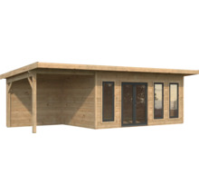 Holzgartenhaus mit Vordach und Fenstern