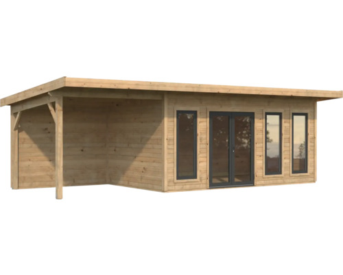 Holzgartenhaus mit Vordach und Fenstern