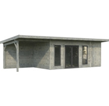 Holzgartenhaus mit Anbau, Fenstern und Tür