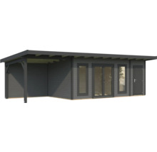 Gartenhaus mit überdachter Terrasse, Fenstern und Tür