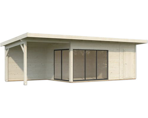 Gartenhaus mit Überdachung und Schiebetür