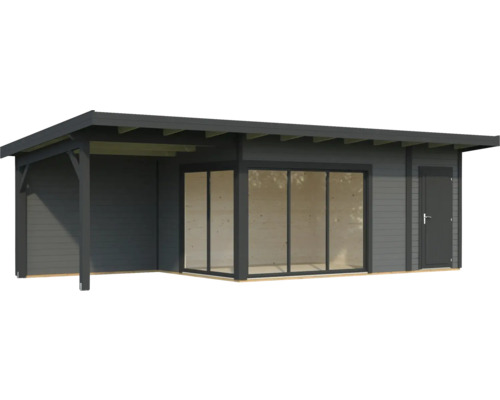 Holzgartenhaus mit Schiebetür und Vordach