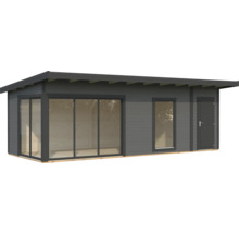 Holzgartenhaus mit Fenstern und Tür