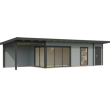 Gartenhaus mit überdachter Terrasse, Schiebetür und Fenstern