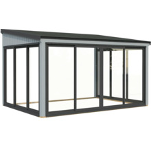 Modernes Gartenhaus mit Schiebetüren und Flachdach