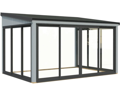 Modernes Gartenhaus mit Schiebetüren und Flachdach