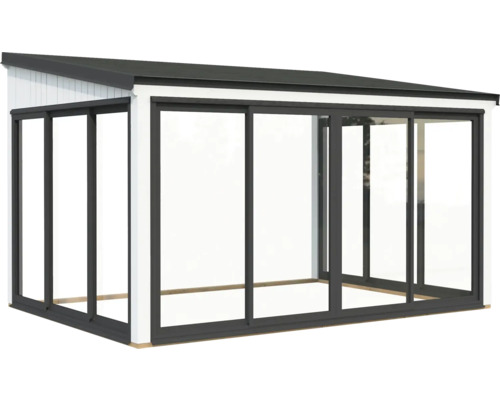 Modernes Gartenhaus mit Schiebetüren und Flachdach