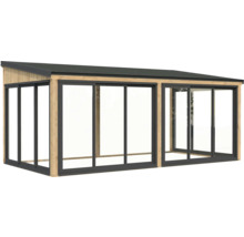 Holzgartenhaus mit Schiebetüren und Dach