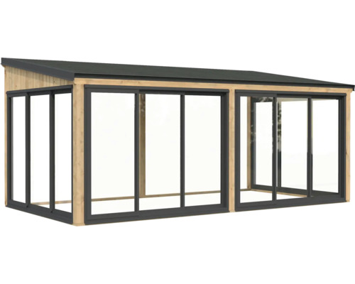 Holzgartenhaus mit Schiebetüren und Dach