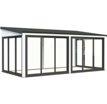 Modernes Gartenhaus mit Schiebetüren und Flachdach