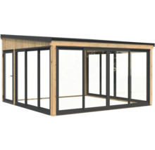 Gartenhaus mit Schiebetüren und Holzrahmen