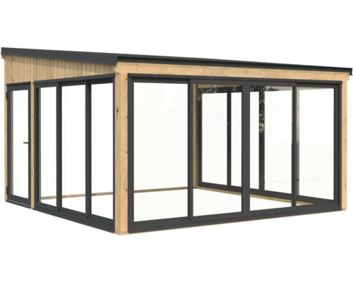 Gartenhaus mit Schiebetüren und Holzrahmen