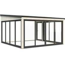 Modernes Gartenhaus mit Schiebetüren und Holzrahmen