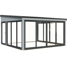 Freistehender Pavillon mit Schiebetüren für den Außenbereich.