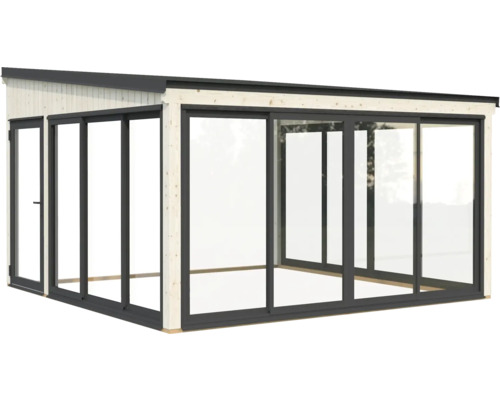 Holz Gartenhaus mit Schiebetüren und Flachdach