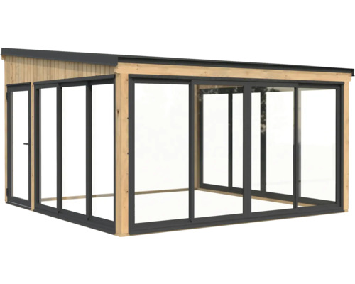 Gartenhaus mit Schiebetüren und Holzrahmen