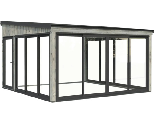 Holz Gartenhaus mit Schiebetüren aus Glas