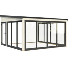 Modernes Gartenhaus mit Schiebetüren und Holzrahmen