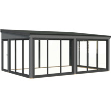 Pergola mit Glasfront und Schiebetüren für den Außenbereich