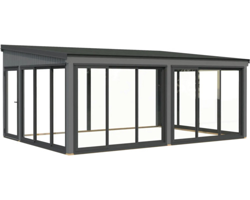 Pergola mit Glasfront und Schiebetüren für den Außenbereich