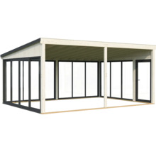 Holzpavillon mit Glasfronten