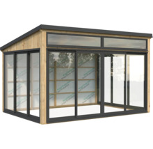 Gartenhaus mit Schiebetüren und Oberlichtern