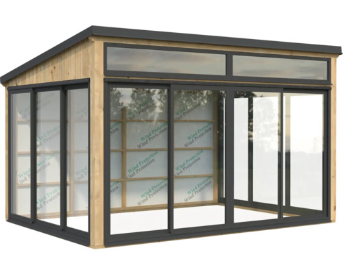 Gartenhaus mit Schiebetüren und Oberlichtern