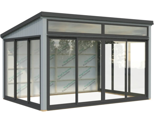 Gartenhaus mit Schiebetüren und Oberlichtern für den Außenbereich