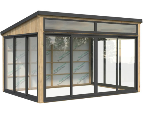 Gartenhaus mit Schiebetüren und Oberlichtern