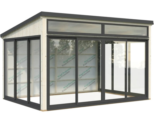Gartenhaus mit Schiebetüren und Glasdach