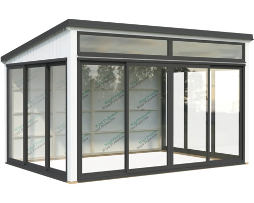 Gartenhaus mit Schiebetüren und Fensterfront