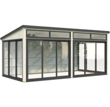 Pavillon mit Holzrahmen und Glasschiebetüren