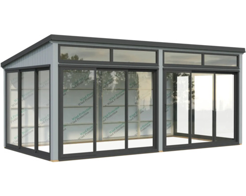 Freistehender Pavillon mit Schiebetüren und Fensterfronten