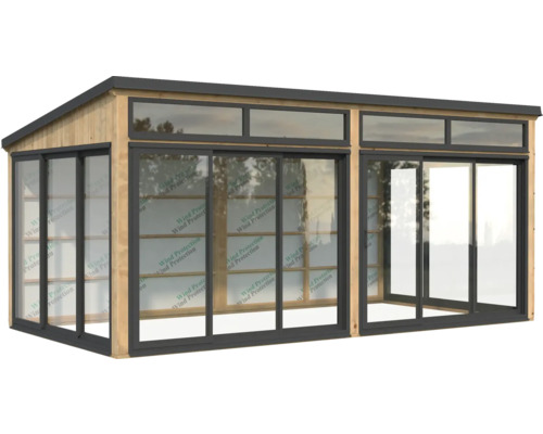 Gartenhaus mit Schiebetüren und Oberlichtern