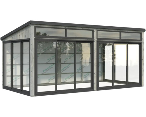 Gartenhaus mit Schiebetüren und Holzverkleidung