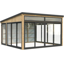 Gartenhaus mit Schiebetüren und Fenstern