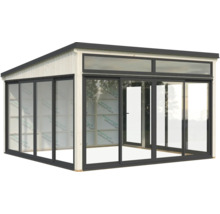 Holzgartenhaus mit Glasschiebetüren und Oberlichtern für den Gartenbereich