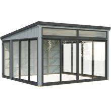 Gartenhaus mit Glasfront und Schiebetüren