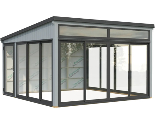 Gartenhaus mit Glasfront und Schiebetüren