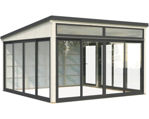 Gartenhaus mit Schiebetüren und Fensterfront