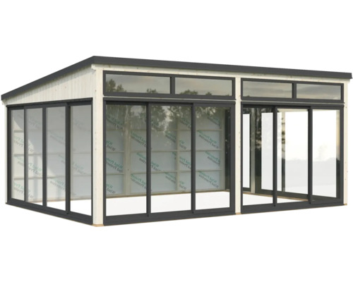 Gartenhaus mit Schiebetüren und Fenstern