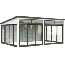 Gartenhaus mit Schiebetüren und Fensterfront