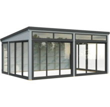 Gartenhaus mit Schiebetüren und Fensterfront