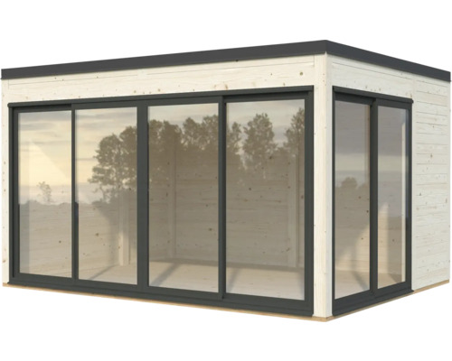 Gartenhaus mit großen Schiebefenstern für helles Ambiente