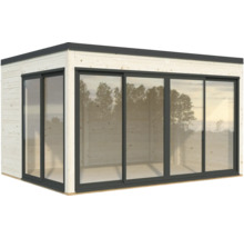 Holzgartenhaus mit Glasschiebetüren