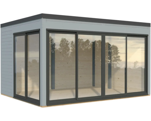 Gartenhaus mit großen Glasschiebetüren für viel Tageslicht