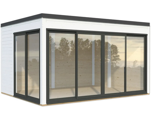 Gartenhaus mit Schiebetüren und Fensterfront