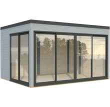 Gartenhaus mit Schiebetüren und Fensterfront für den Außenbereich