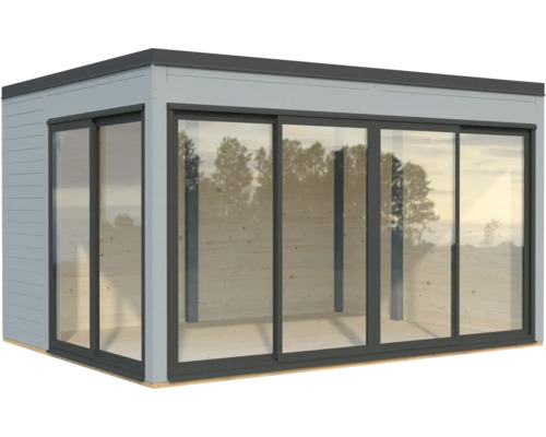Gartenhaus mit Schiebetüren und Fensterfront für den Außenbereich