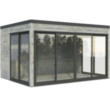 Gartenhaus aus Holz mit Glasschiebetüren